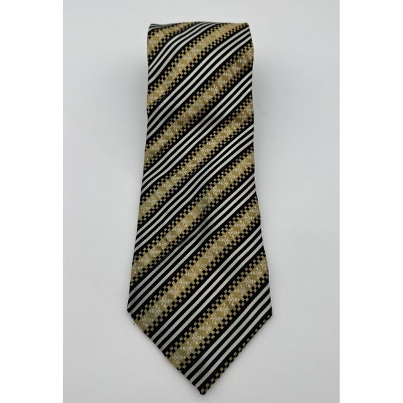 Verse 9 Men's Necktie Black Gold Striped Patterned Business Casual - Picture 1 of 4